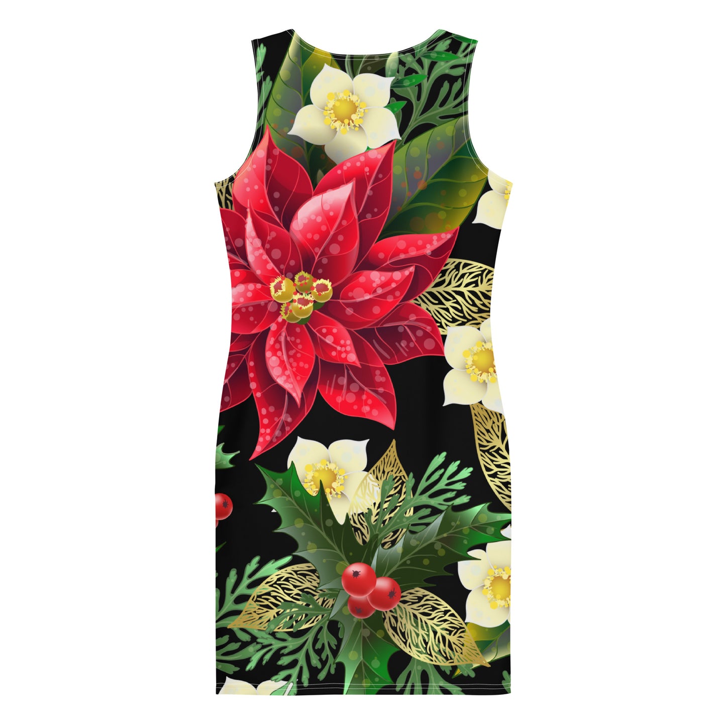 Christmas Party Dress Poinsettia & Holly All-Over Oversized Print Bodycon Dress