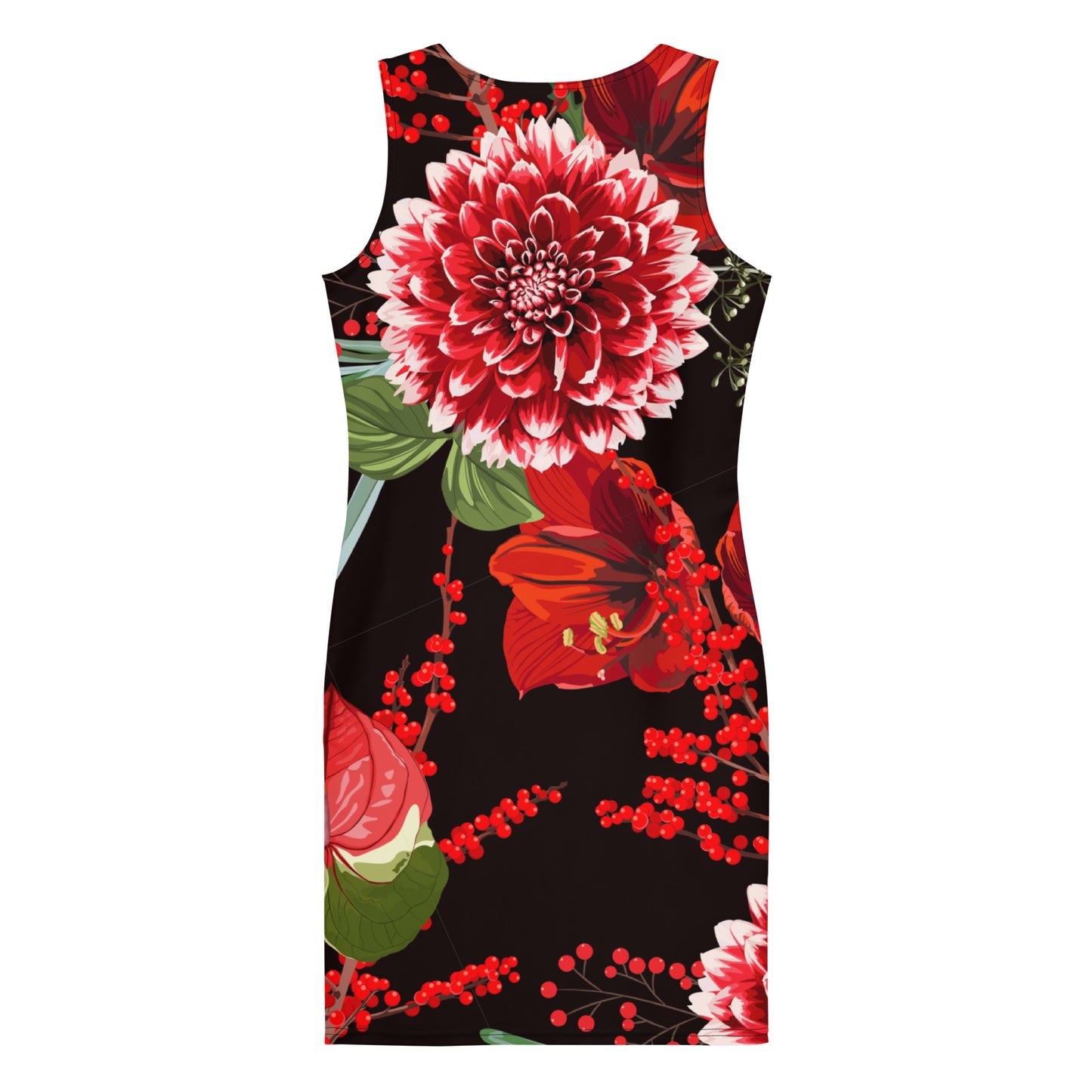 Floral Party Dress Red Black Floral All-Over Oversized Print Bodycon Dress