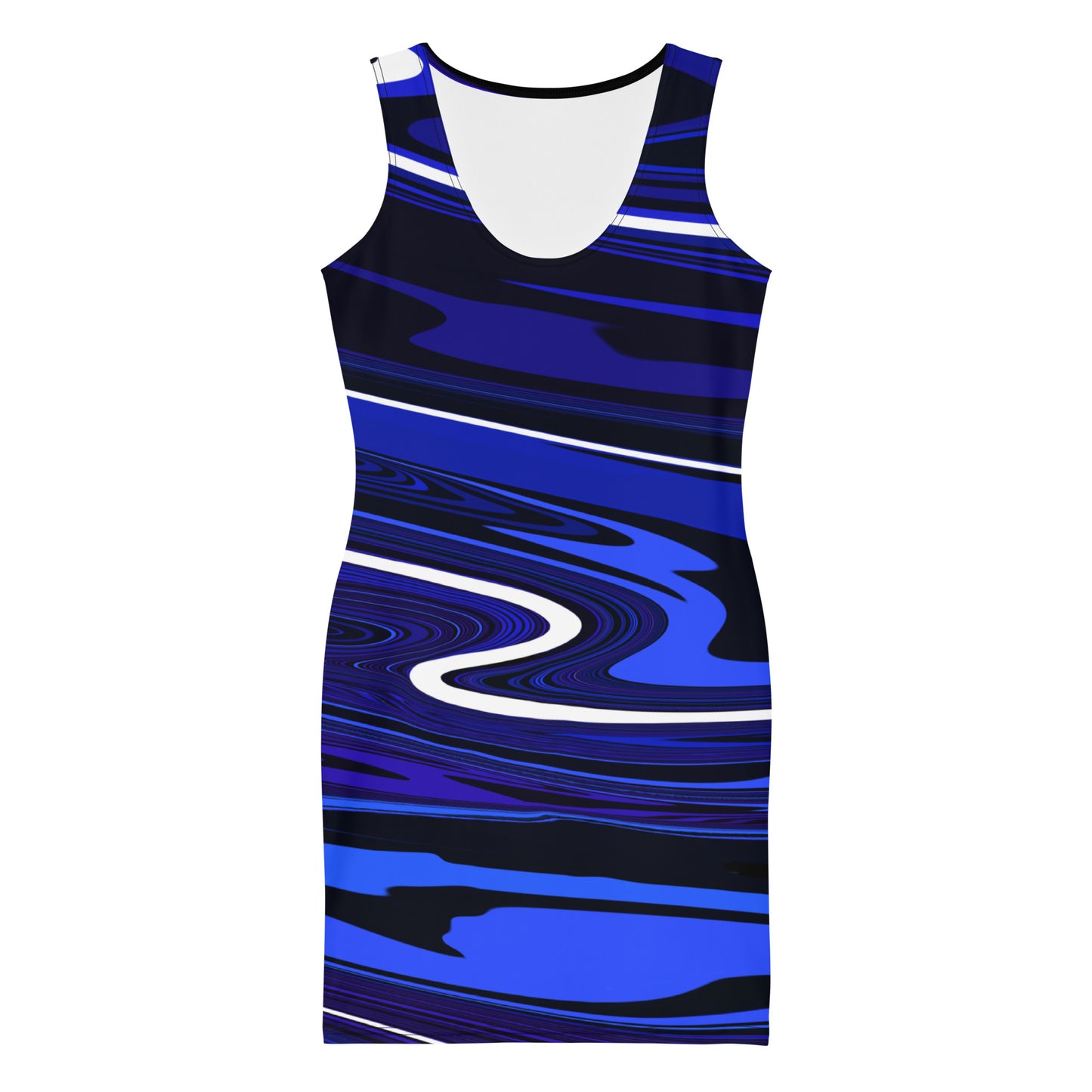 Blue Dress Monochromatic Abstract Striped All-Over Print Fitted Dress