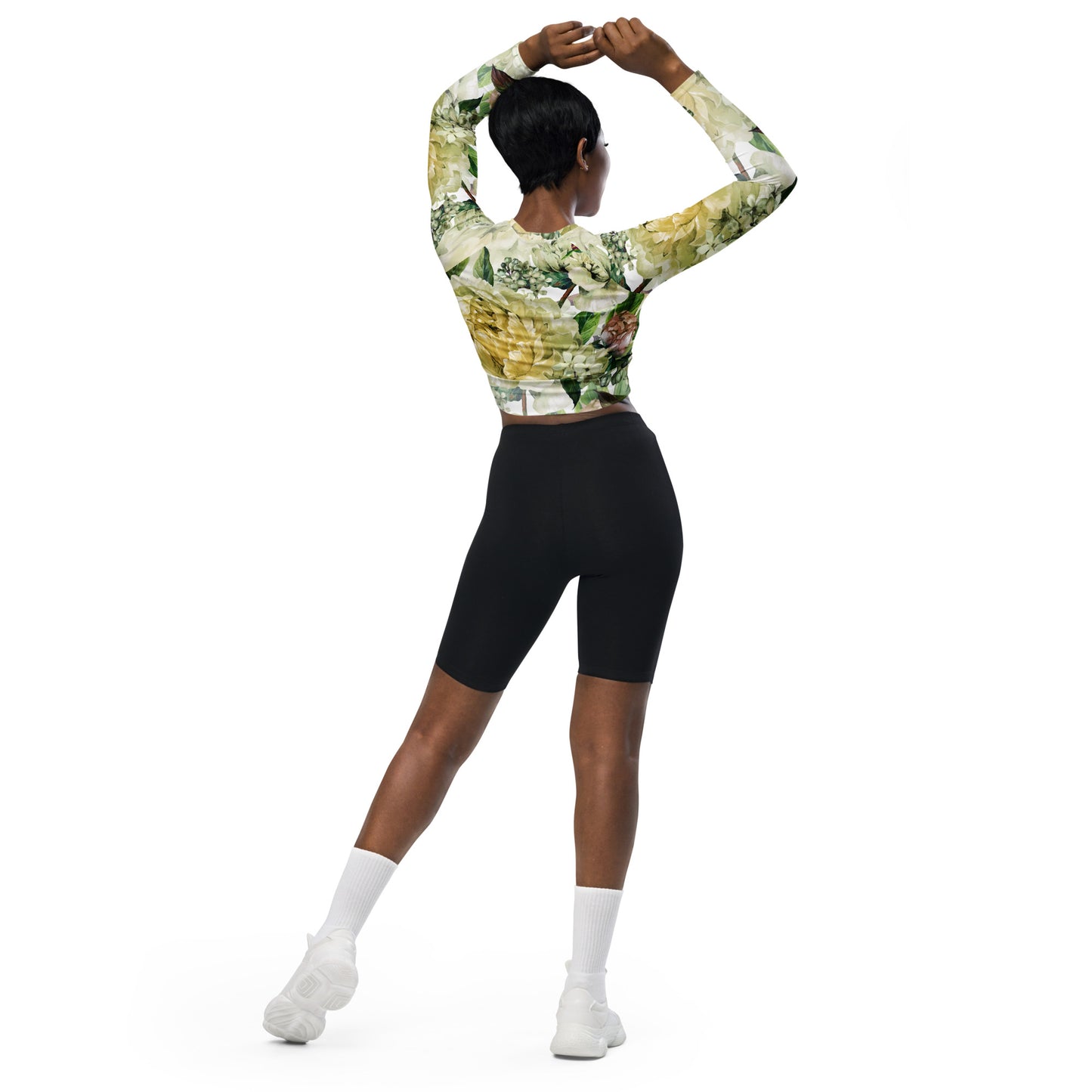 Oversized Floral All-Over Print Recycled Long Sleeve Crop Top