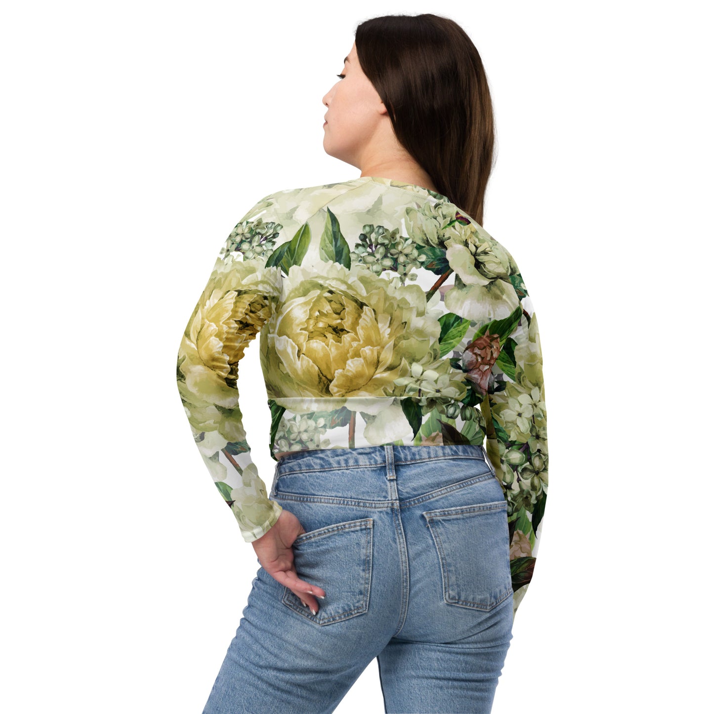 Oversized Floral All-Over Print Recycled Long Sleeve Crop Top