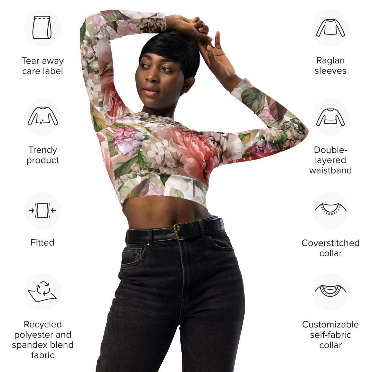 Floral Oversized All-Over Print Recycled Long Sleeve Crop Top