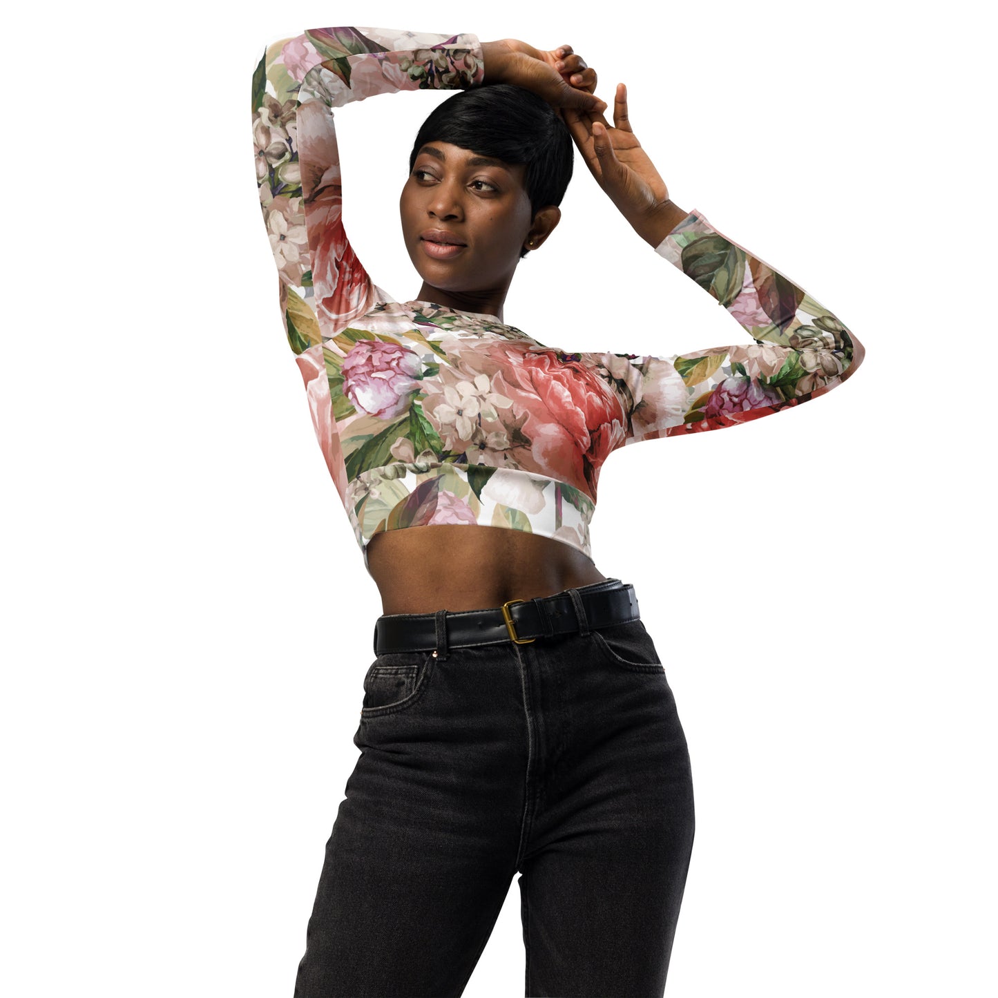 Floral Oversized All-Over Print Recycled Long Sleeve Crop Top