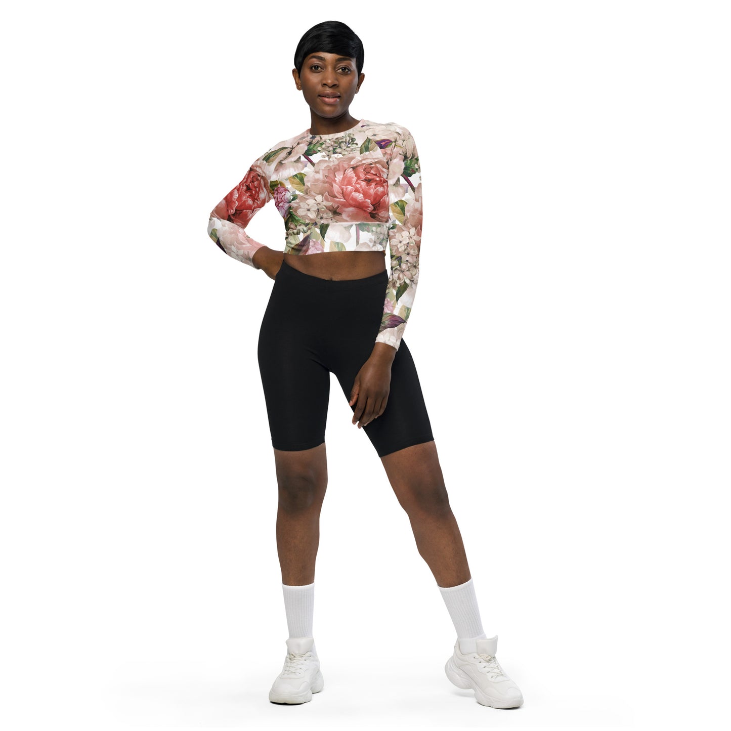 Floral Oversized All-Over Print Recycled Long Sleeve Crop Top