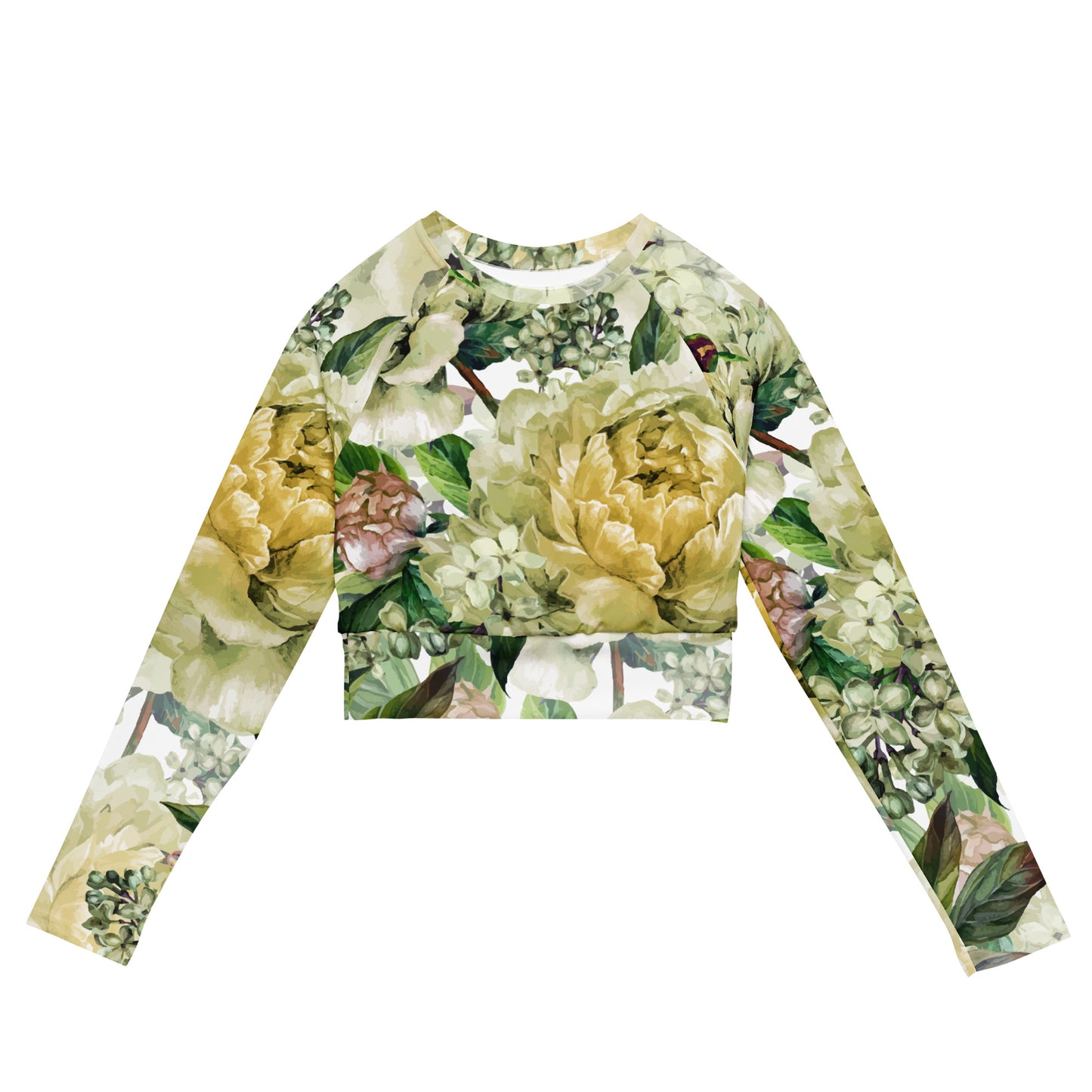 Oversized Floral All-Over Print Recycled Long Sleeve Crop Top