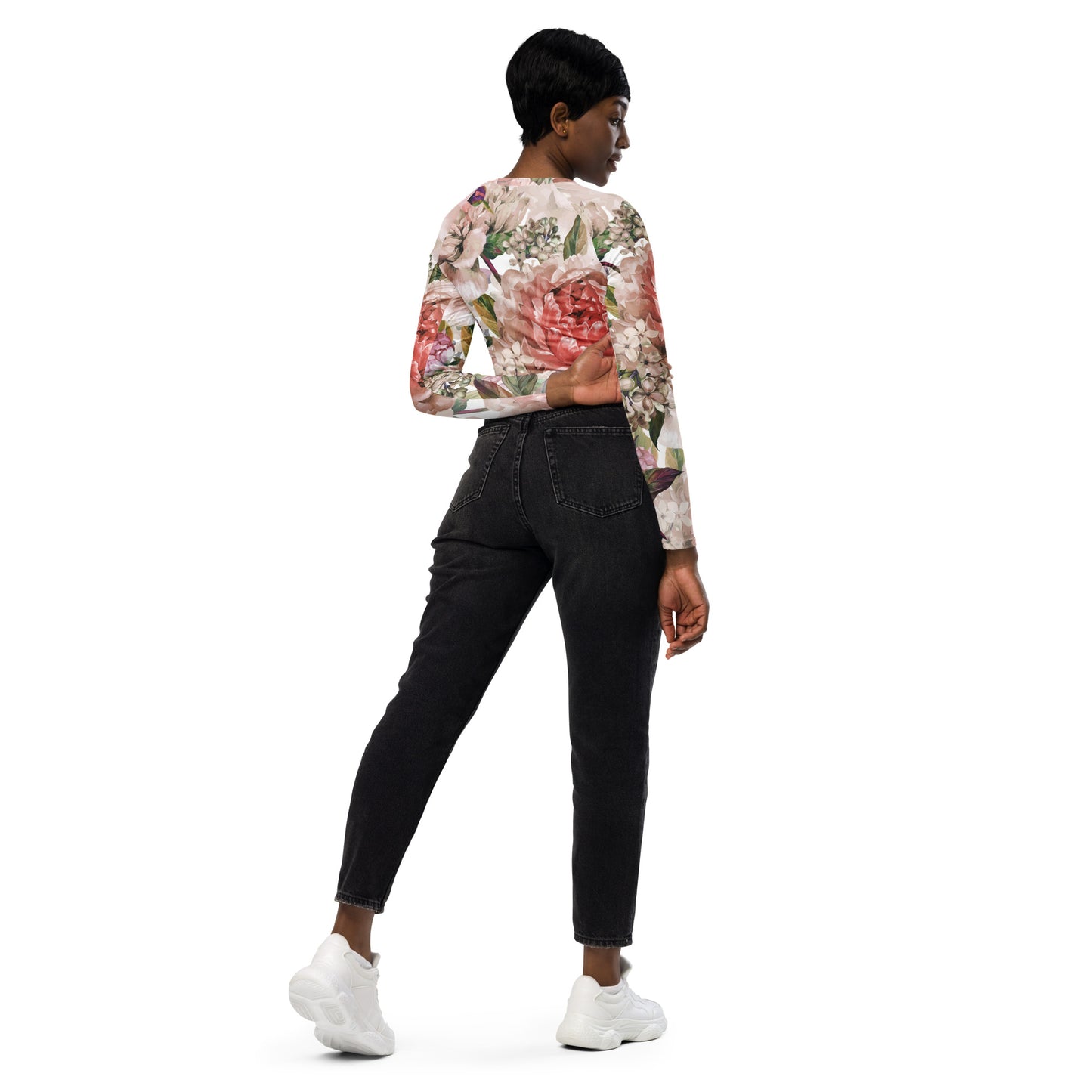 Floral Oversized All-Over Print Recycled Long Sleeve Crop Top