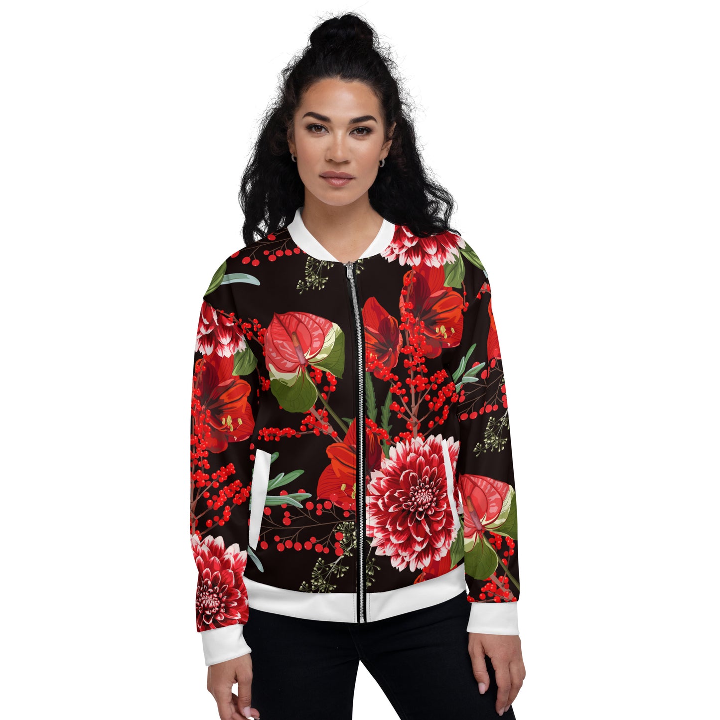 Floral Jacket Oversized Floral All-Over Print Unisex Bomber Jacket