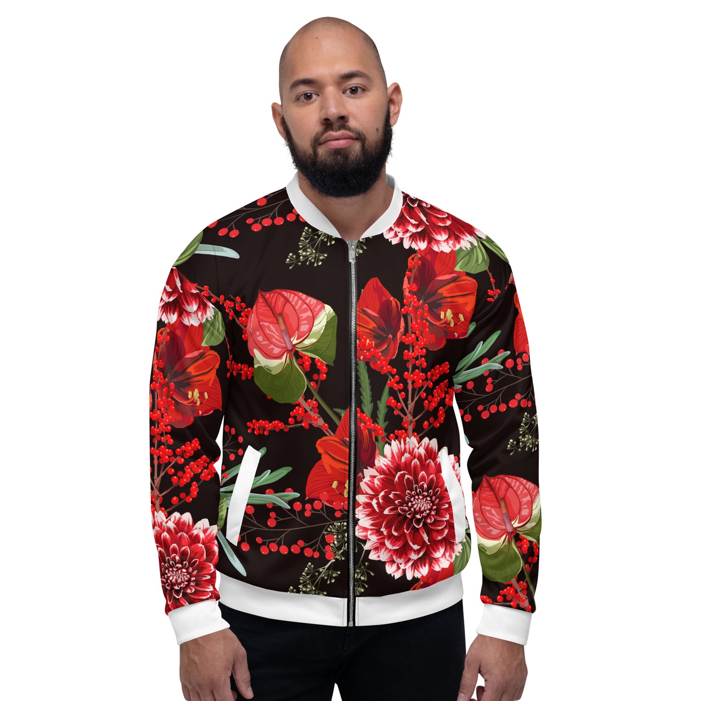 Floral Jacket Oversized Floral All-Over Print Unisex Bomber Jacket