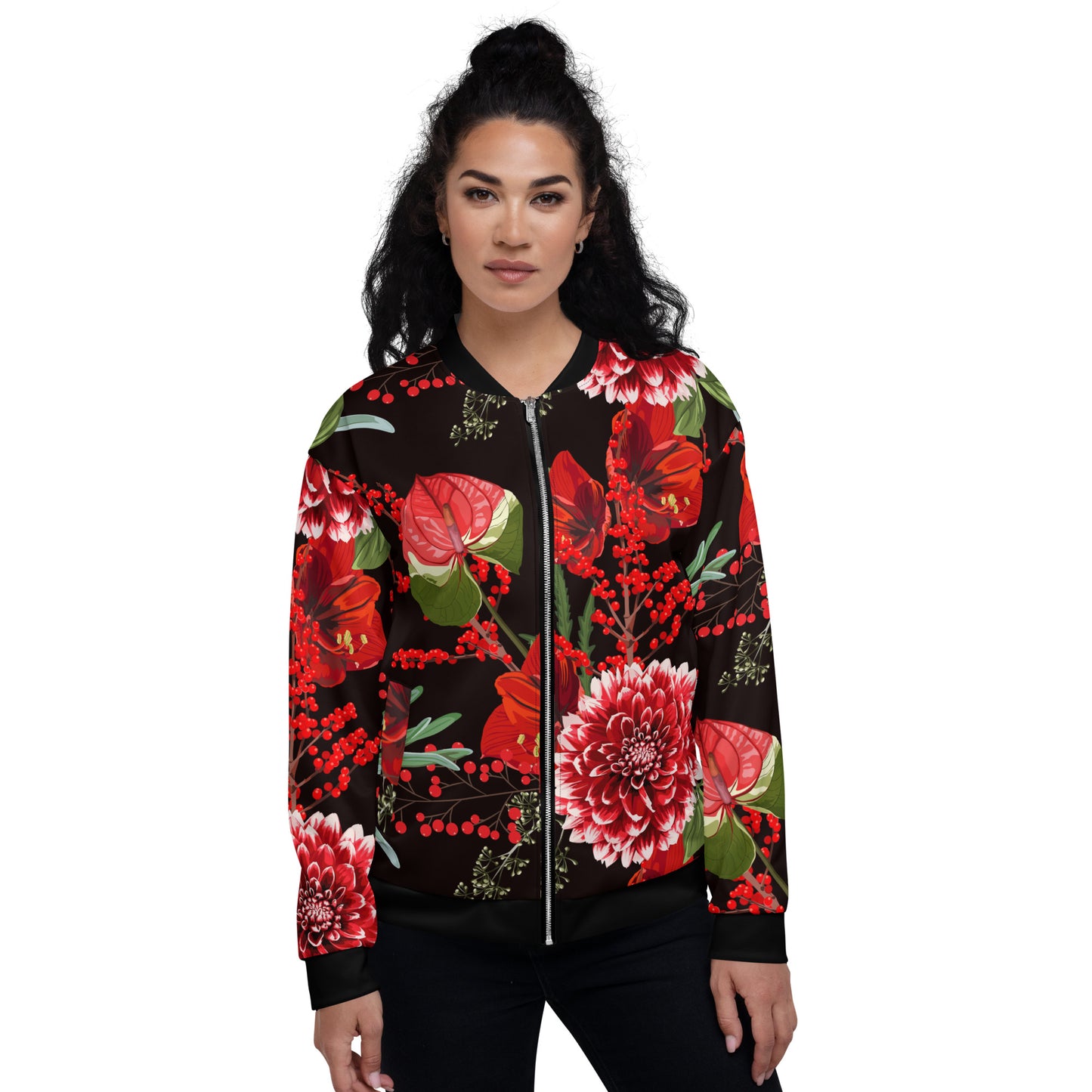 Floral Jacket Oversized Floral All-Over Print Unisex Bomber Jacket