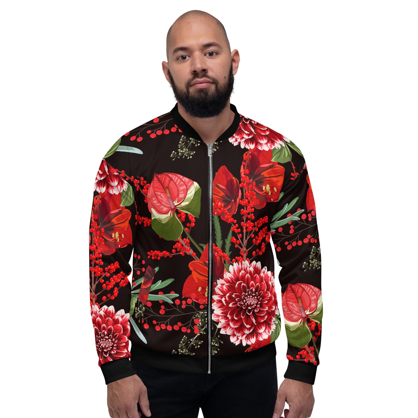 Floral Jacket Oversized Floral All-Over Print Unisex Bomber Jacket