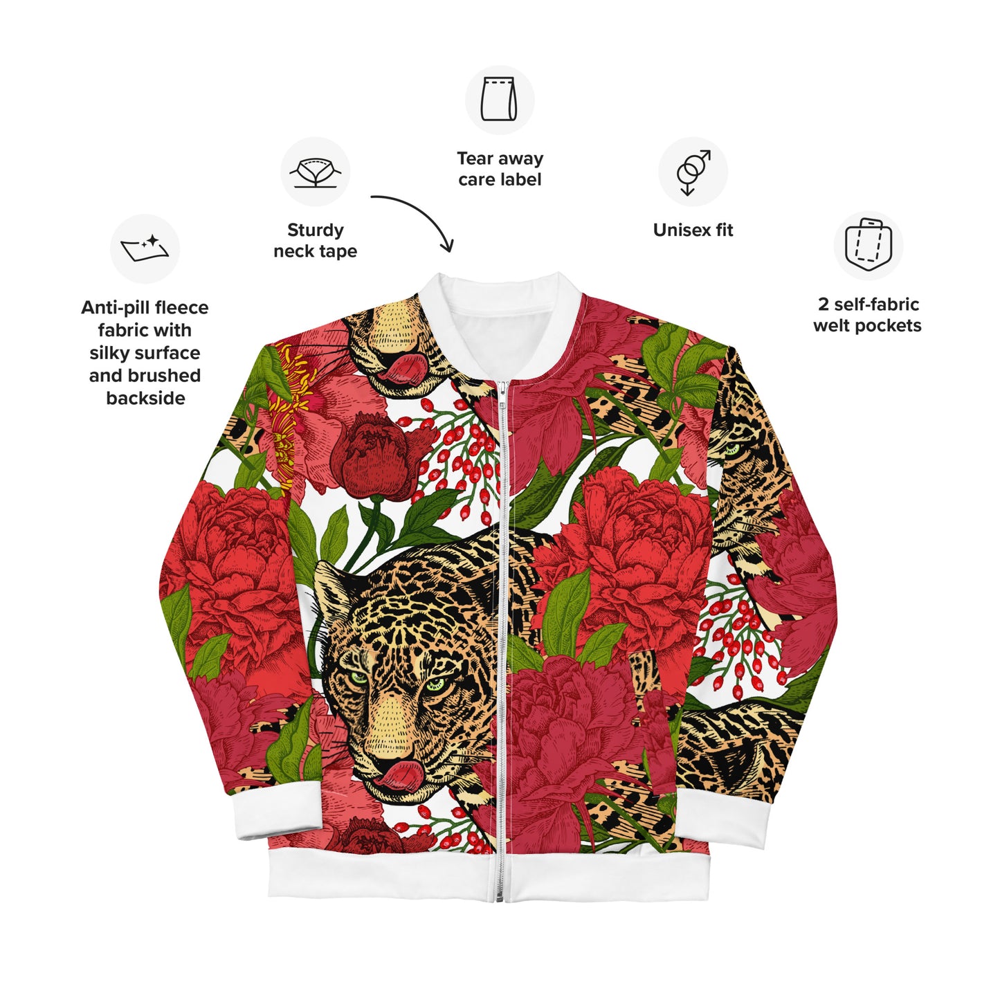 Leopard & Oversized Floral All-Over Print Unisex Bomber Jacket