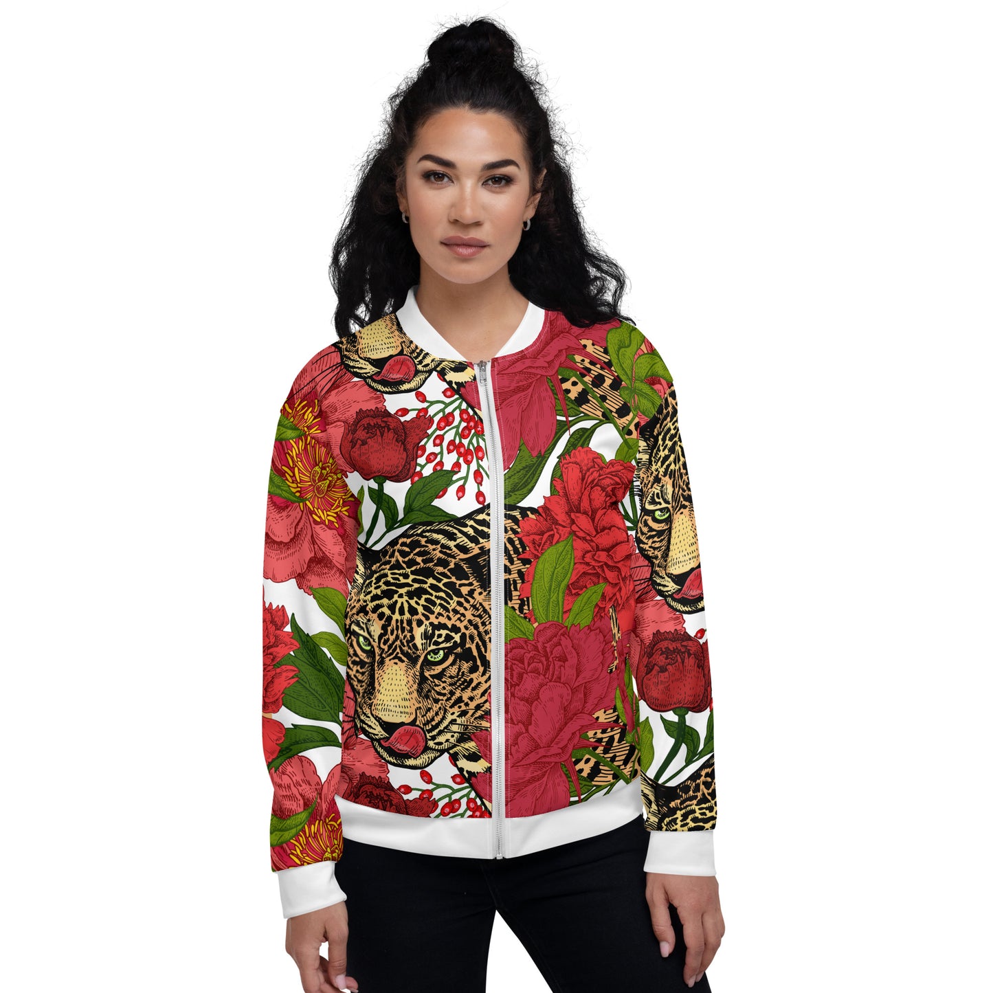 Leopard & Oversized Floral All-Over Print Unisex Bomber Jacket