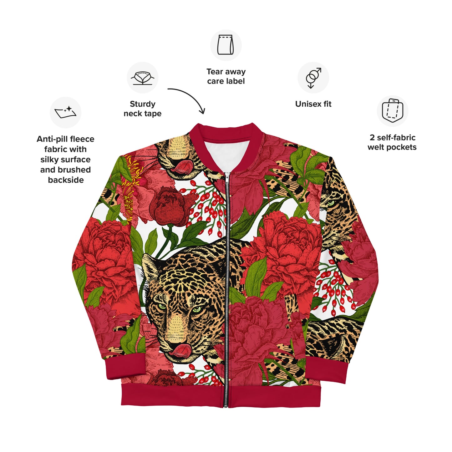 Leopard & Oversized Floral All-Over Print Unisex Bomber Jacket