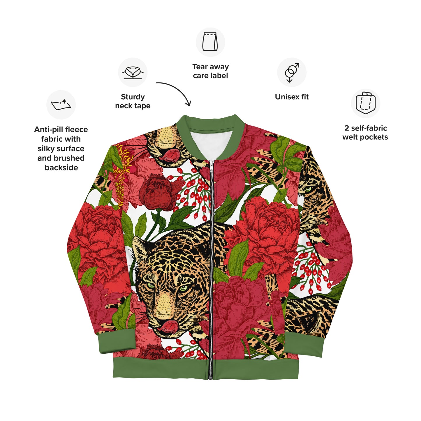 Leopard & Oversized Floral All-Over Print Unisex Bomber Jacket