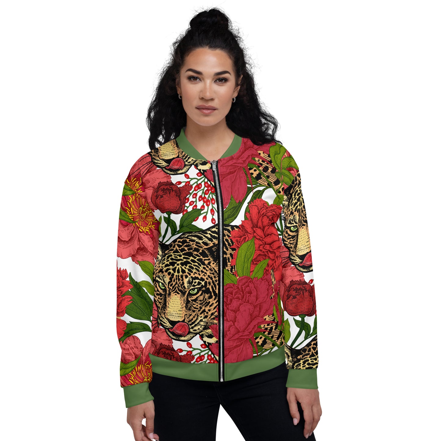 Leopard & Oversized Floral All-Over Print Unisex Bomber Jacket