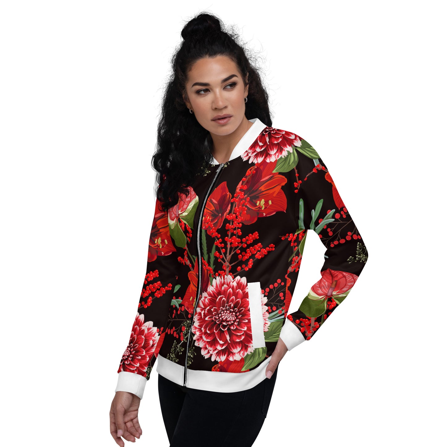 Floral Jacket Oversized Floral All-Over Print Unisex Bomber Jacket