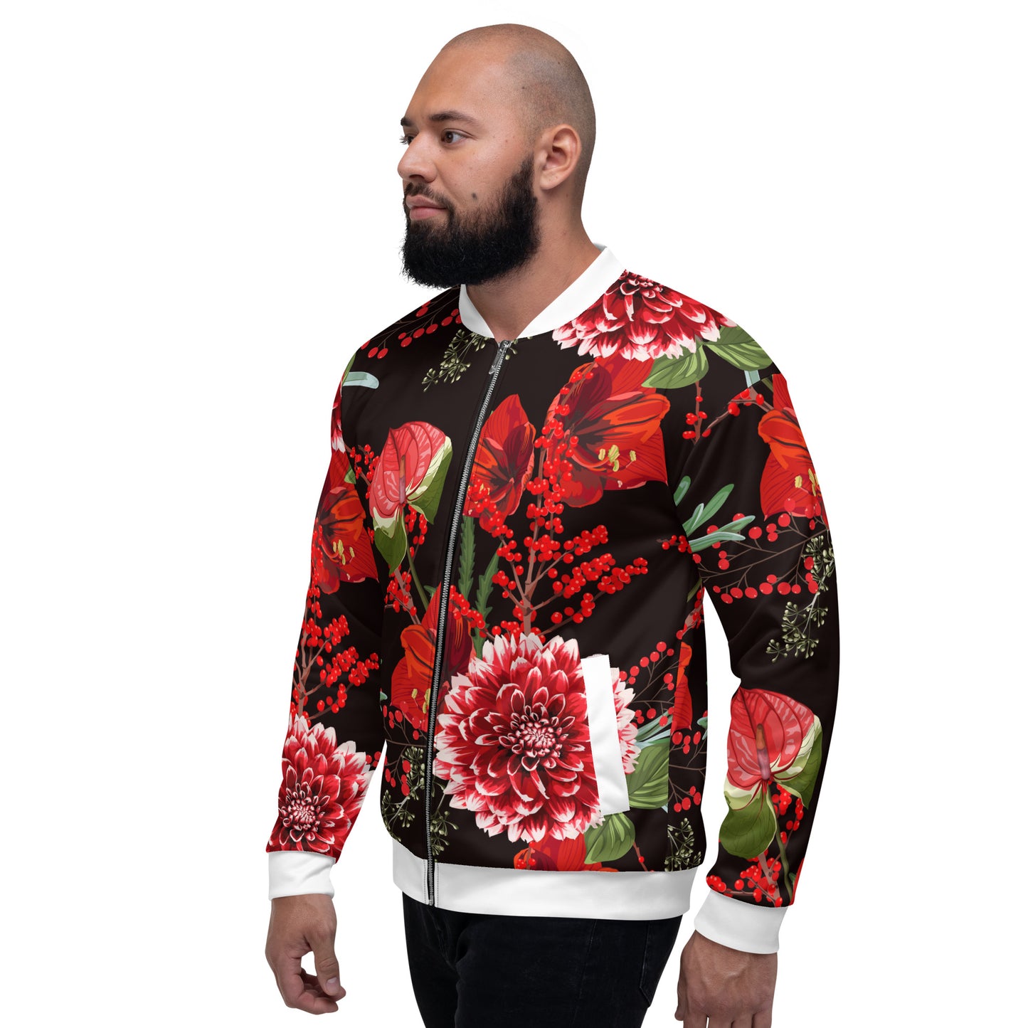 Floral Jacket Oversized Floral All-Over Print Unisex Bomber Jacket