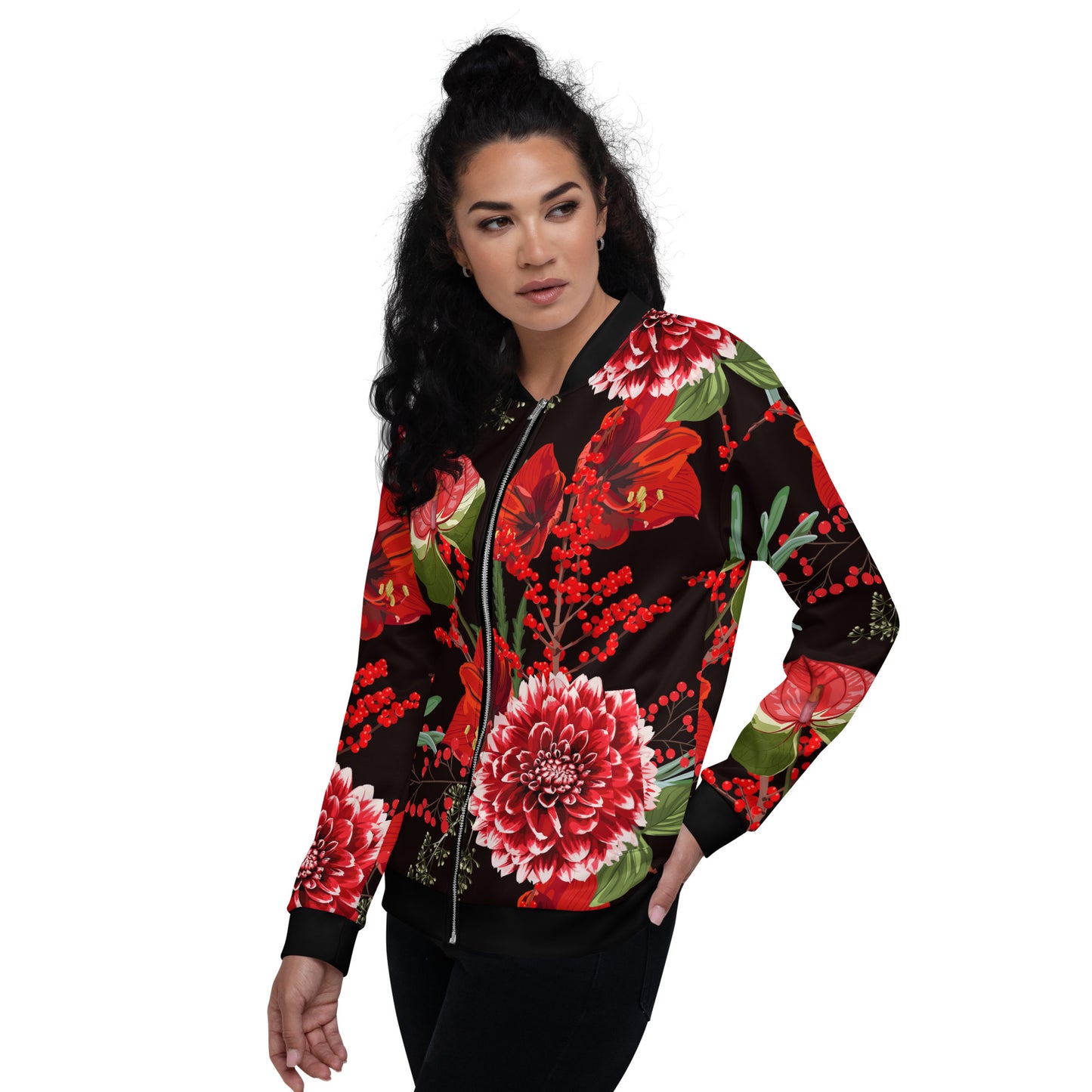 Floral Jacket Oversized Floral All-Over Print Unisex Bomber Jacket