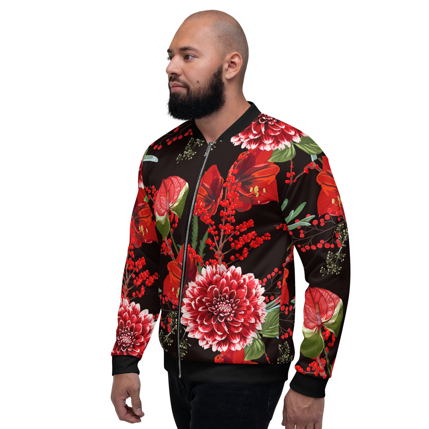 Floral Jacket Oversized Floral All-Over Print Unisex Bomber Jacket