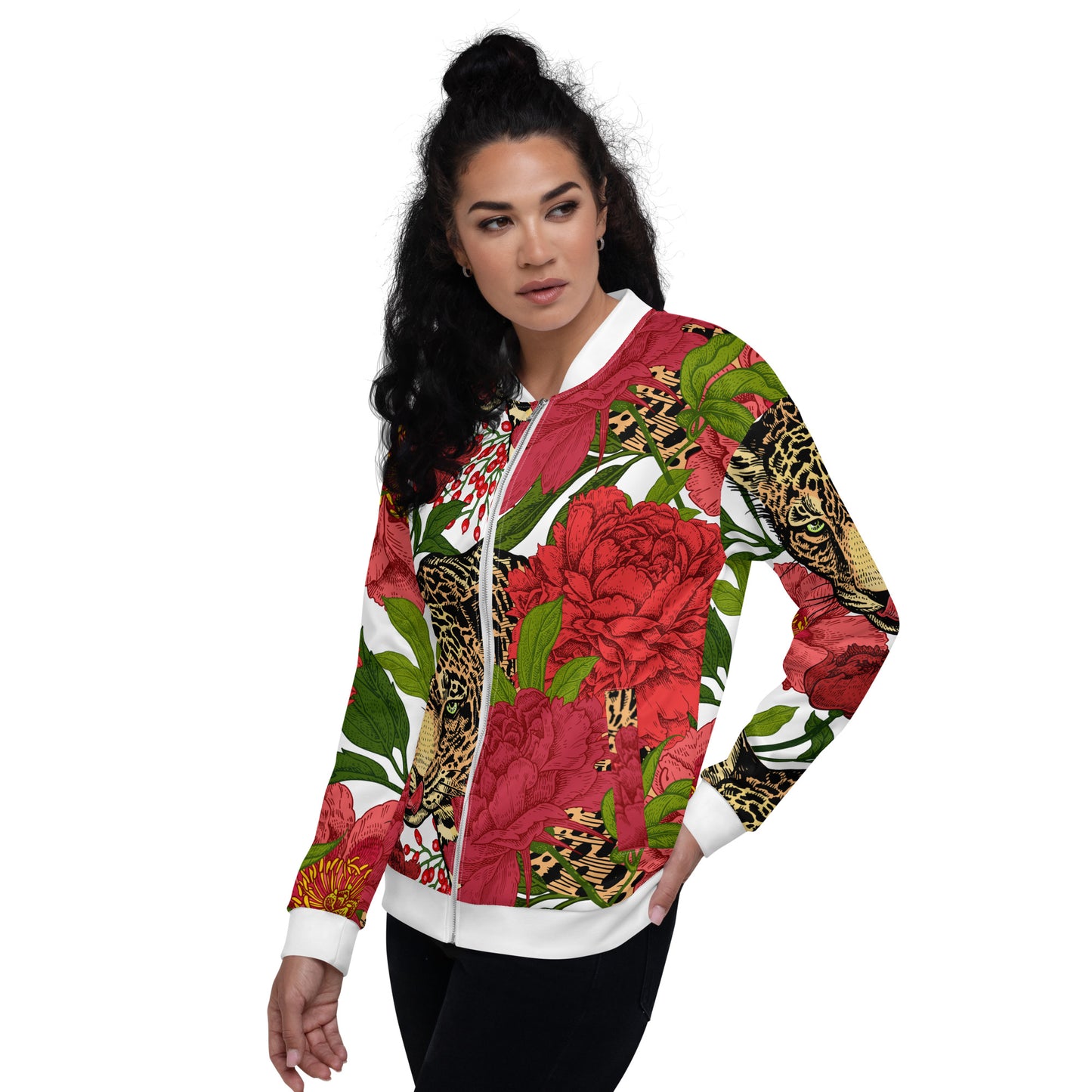 Leopard & Oversized Floral All-Over Print Unisex Bomber Jacket