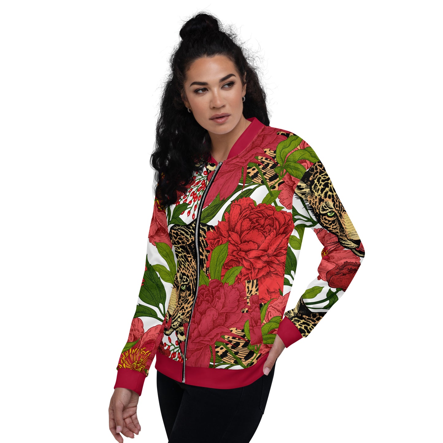 Leopard & Oversized Floral All-Over Print Unisex Bomber Jacket