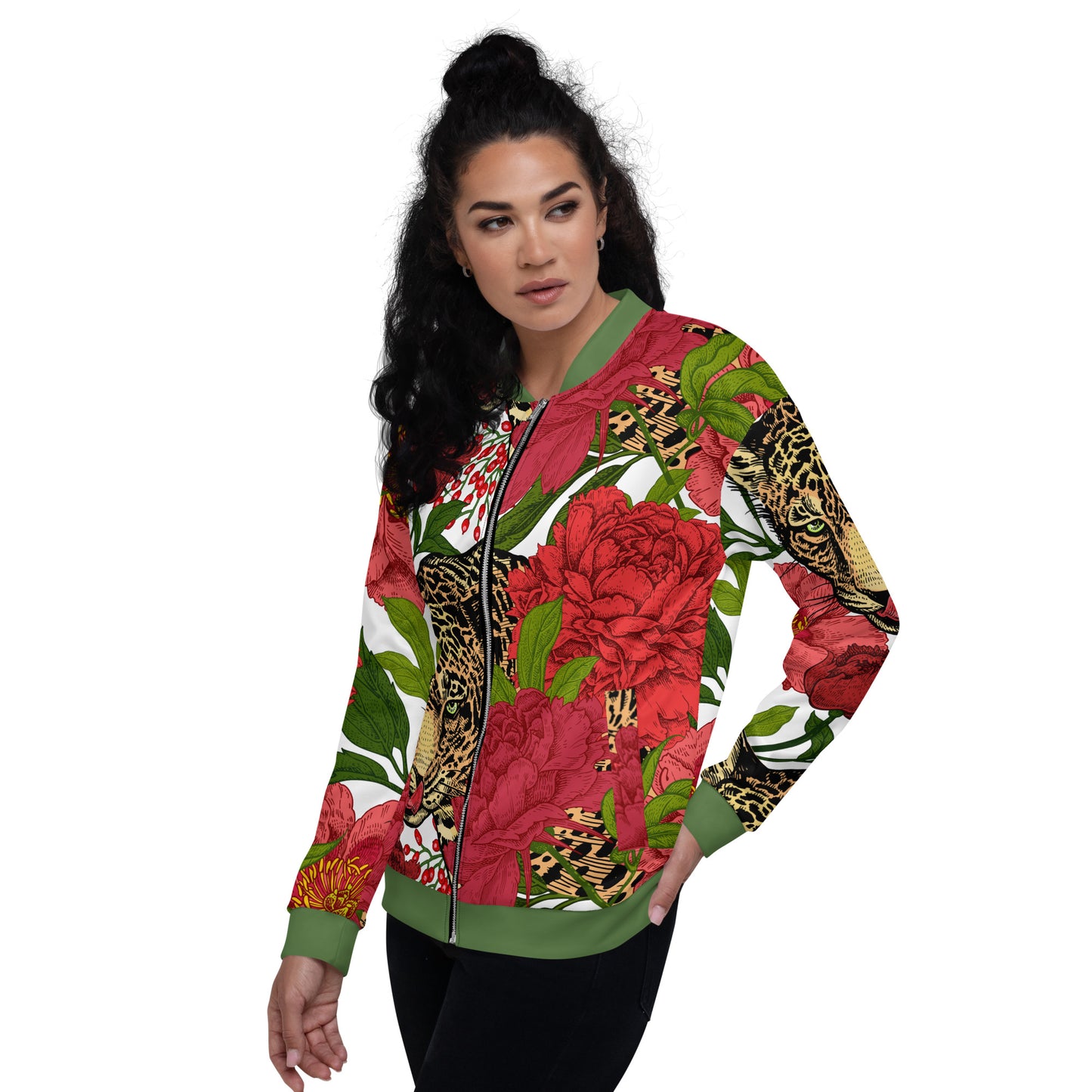 Leopard & Oversized Floral All-Over Print Unisex Bomber Jacket