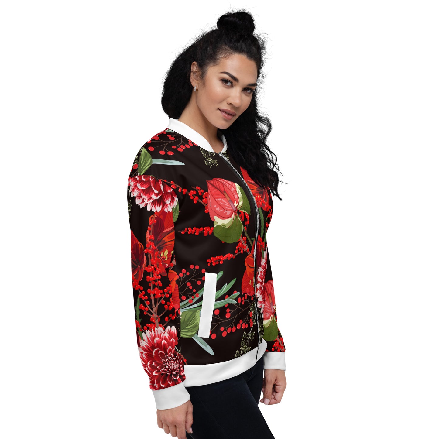 Floral Jacket Oversized Floral All-Over Print Unisex Bomber Jacket