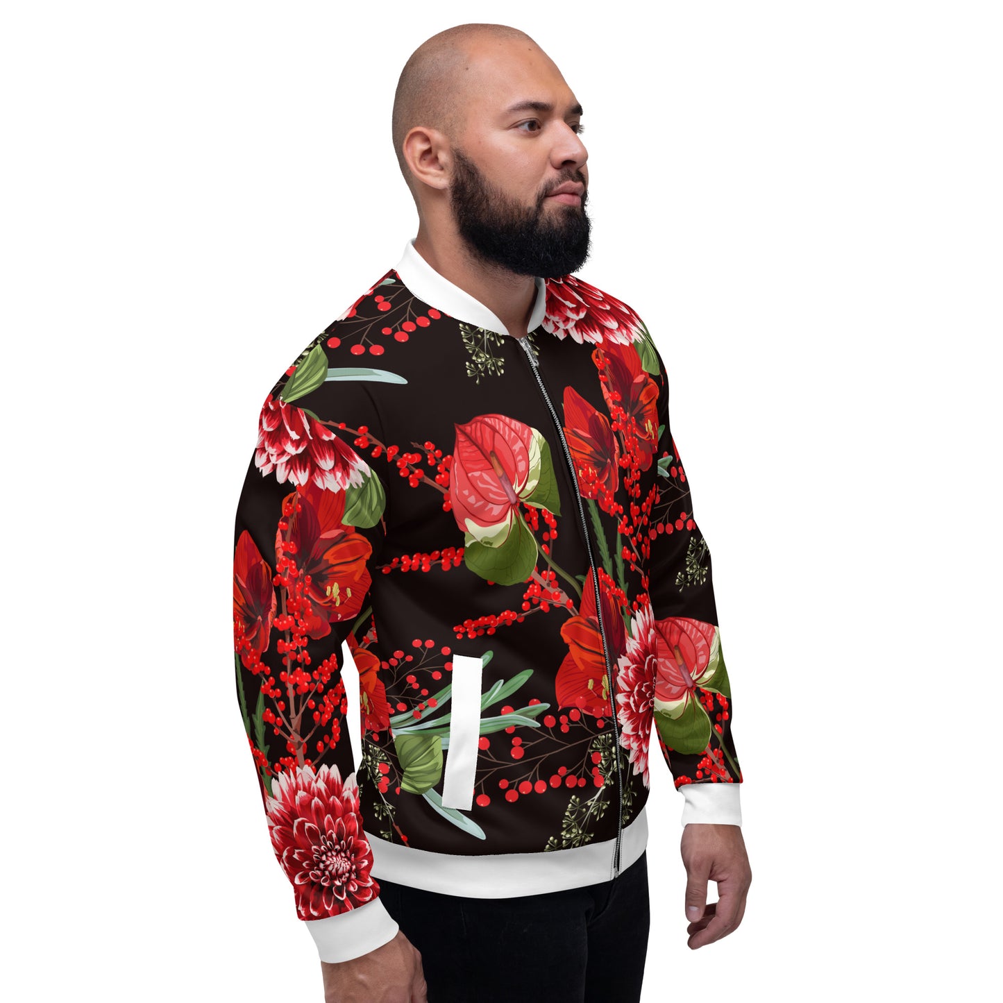 Floral Jacket Oversized Floral All-Over Print Unisex Bomber Jacket