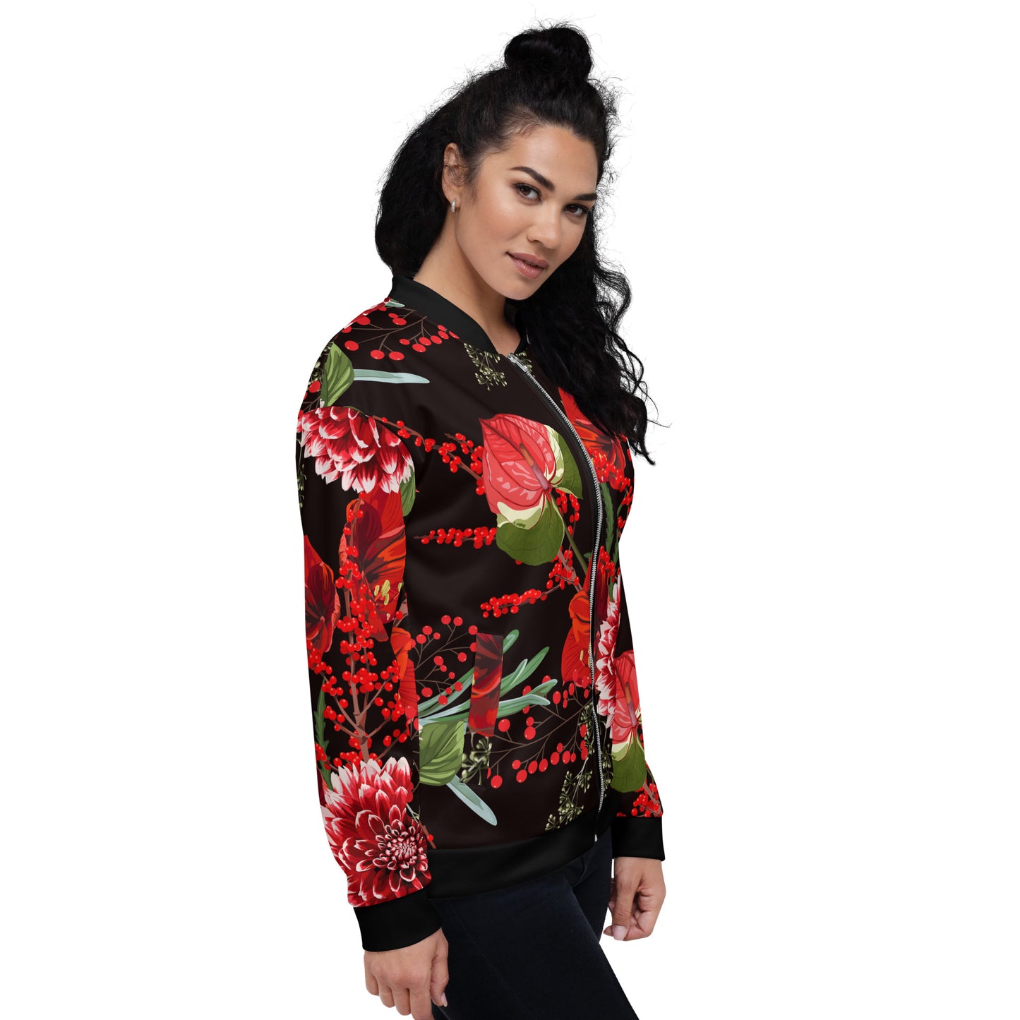 Floral Jacket Oversized Floral All-Over Print Unisex Bomber Jacket