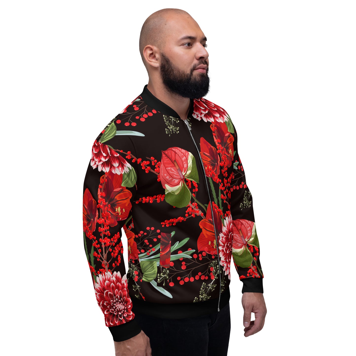 Floral Jacket Oversized Floral All-Over Print Unisex Bomber Jacket