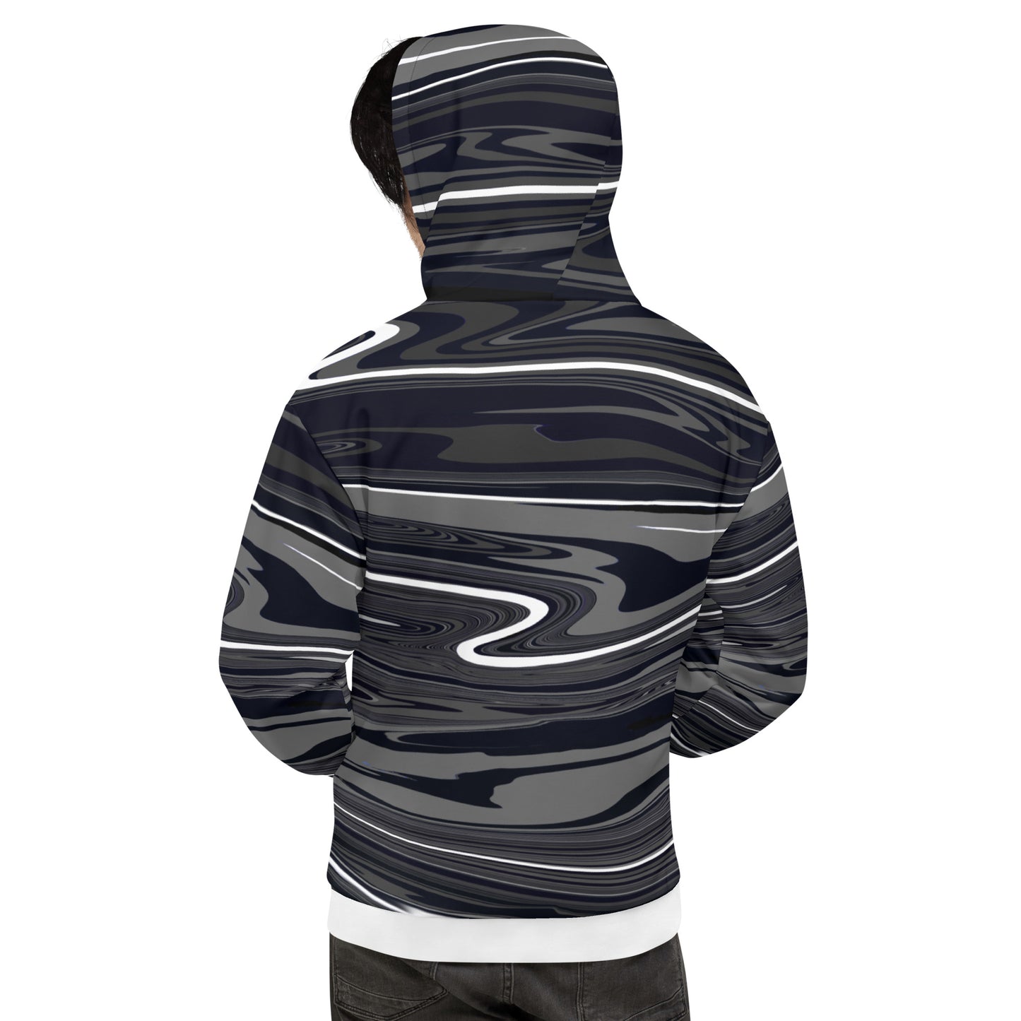 Grey Black Hoodie Monochromatic Abstract Striped All-Over Print Unisex Hoodie