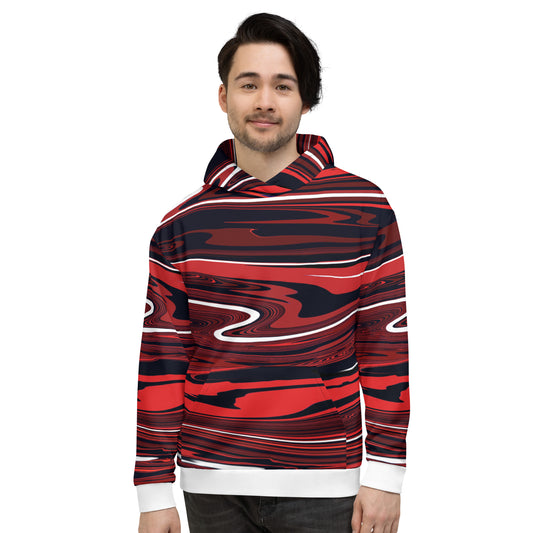 Red Hoodie Monochromatic Abstract Striped All-Over Print Unisex Hoodie