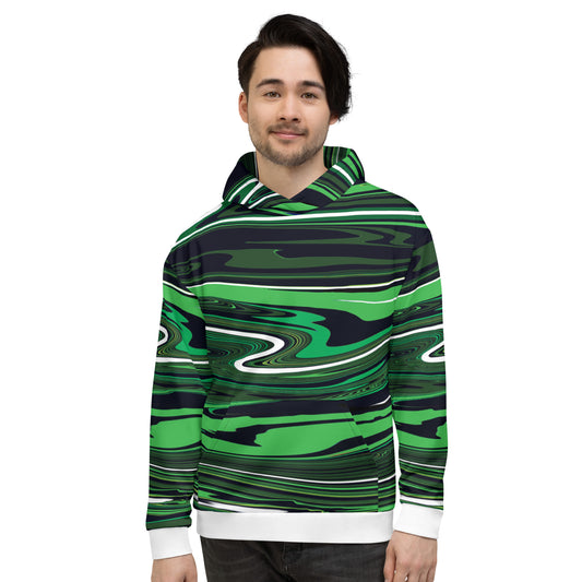 Green Hoodie Monochromatic Abstract Striped All-Over Print Unisex Hoodie