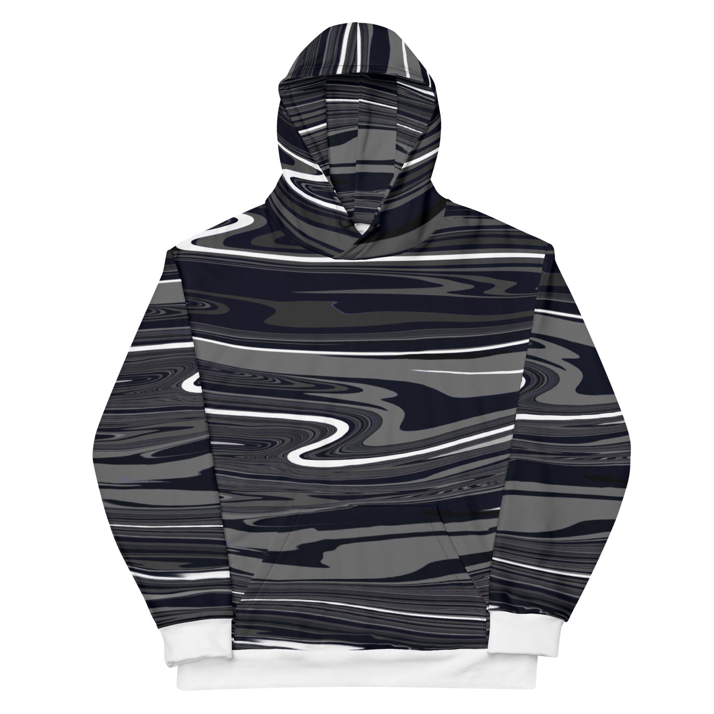 Grey Black Hoodie Monochromatic Abstract Striped All-Over Print Unisex Hoodie