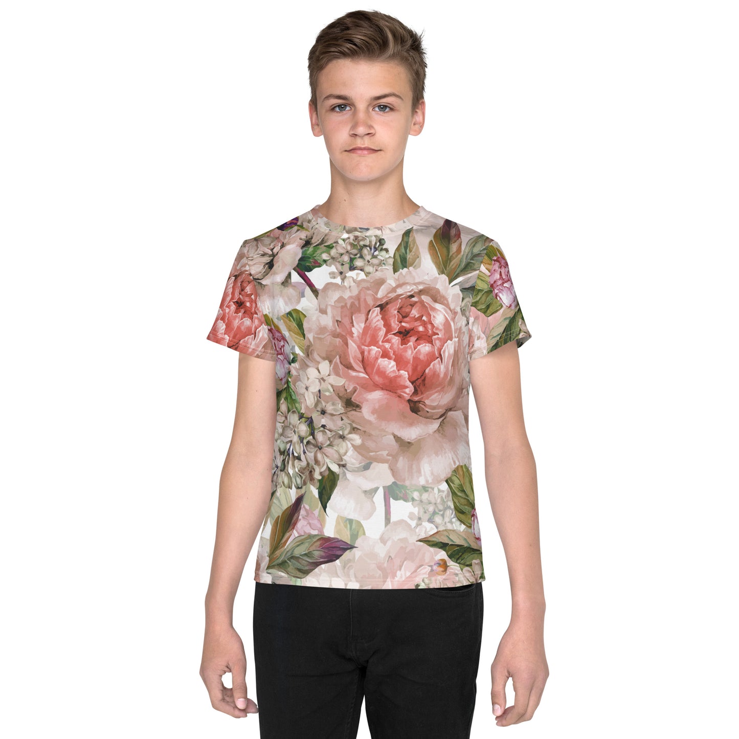 Floral Kid's T-Shirt All-Over Print Youth Crew-Neck T-Shirt