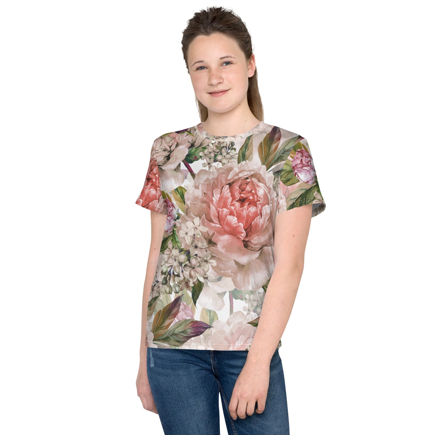 Floral Kid's T-Shirt All-Over Print Youth Crew-Neck T-Shirt