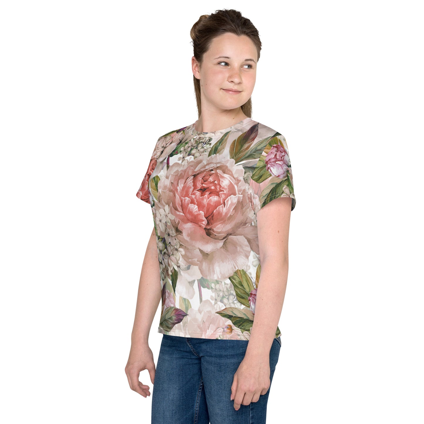 Floral Kid's T-Shirt All-Over Print Youth Crew-Neck T-Shirt