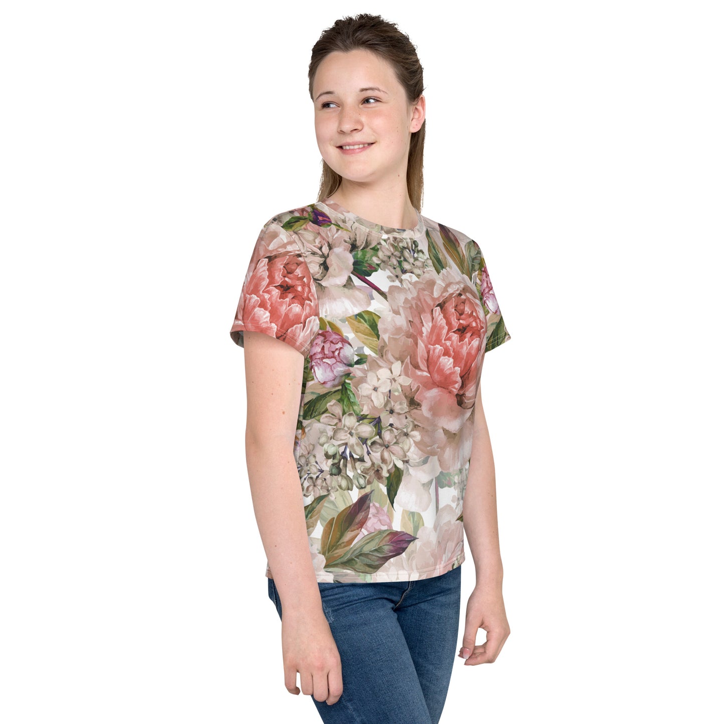 Floral Kid's T-Shirt All-Over Print Youth Crew-Neck T-Shirt