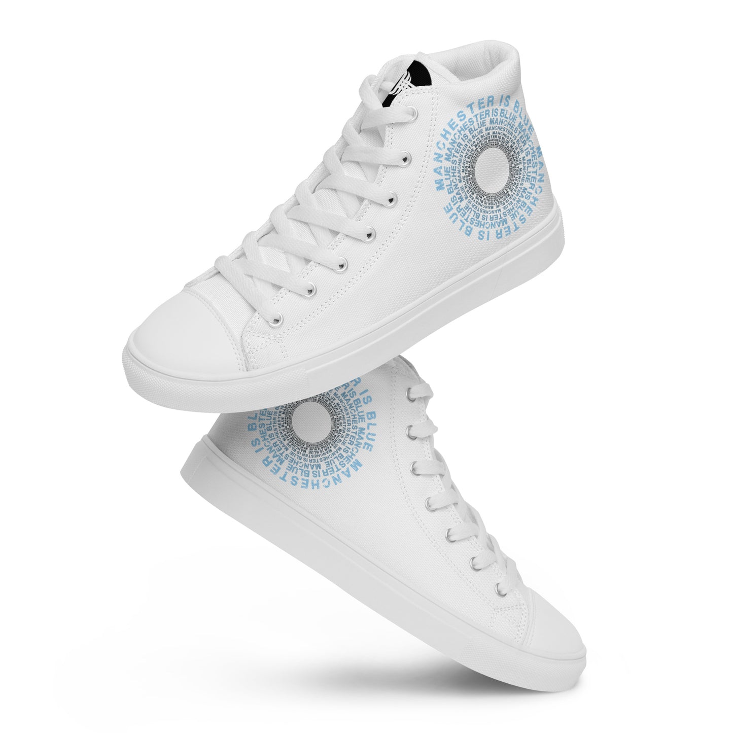 Manchester Is Blue Hi Top Trainers Man City Football Men's White Hi Top Trainers Funny City Slogan Trainers