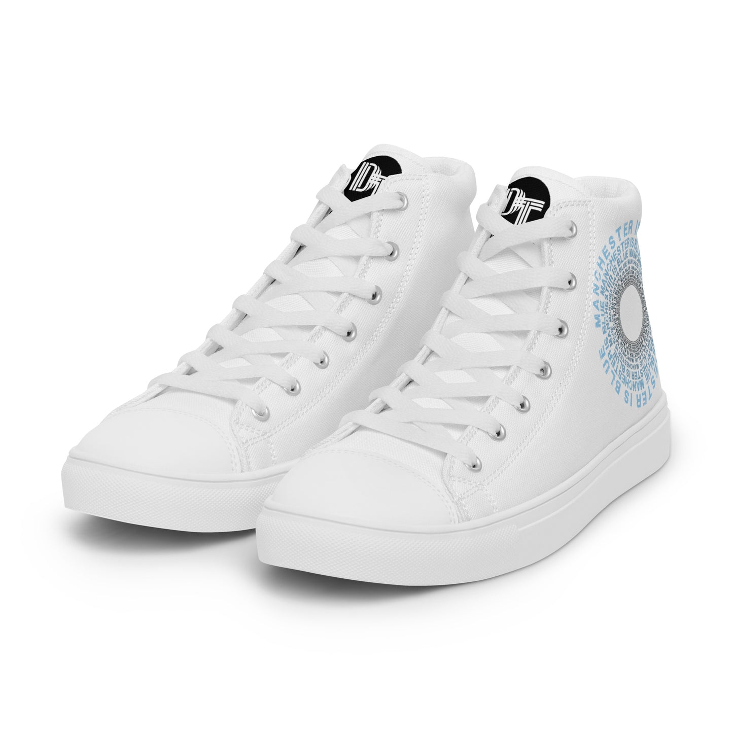 Manchester Is Blue Hi Top Trainers Man City Football Men's White Hi Top Trainers Funny City Slogan Trainers