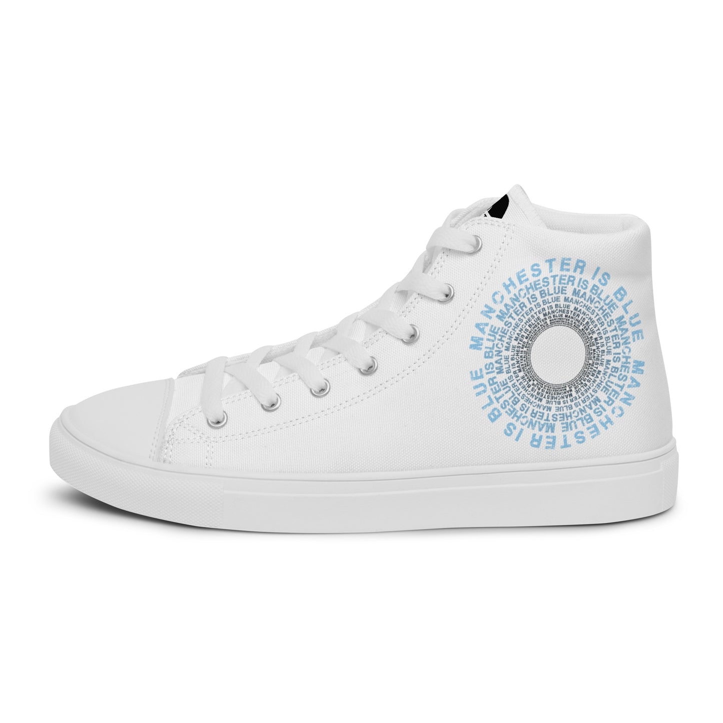 Manchester Is Blue Hi Top Trainers Man City Football Men's White Hi Top Trainers Funny City Slogan Trainers