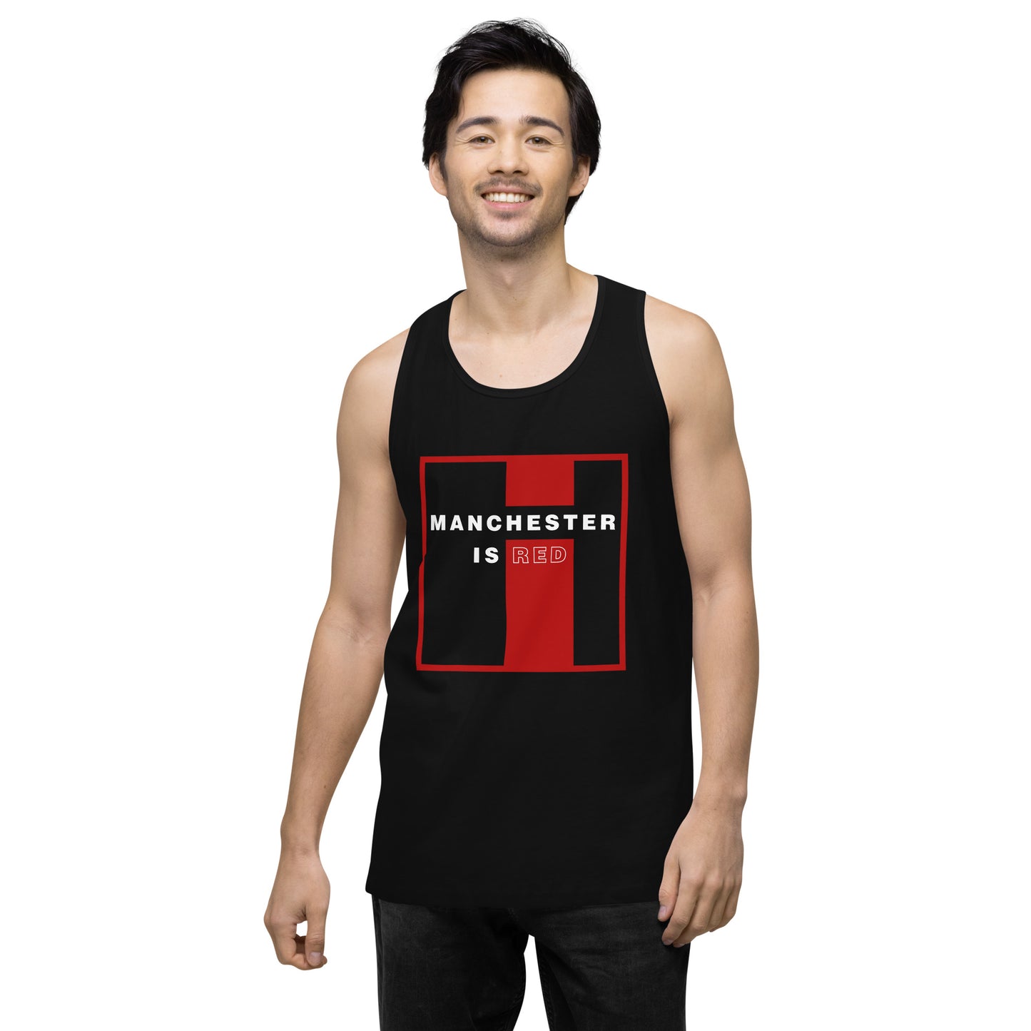 Manchester Is Red Tank Top Funny Manchester United Football Supporter Mens Premium Tank Top