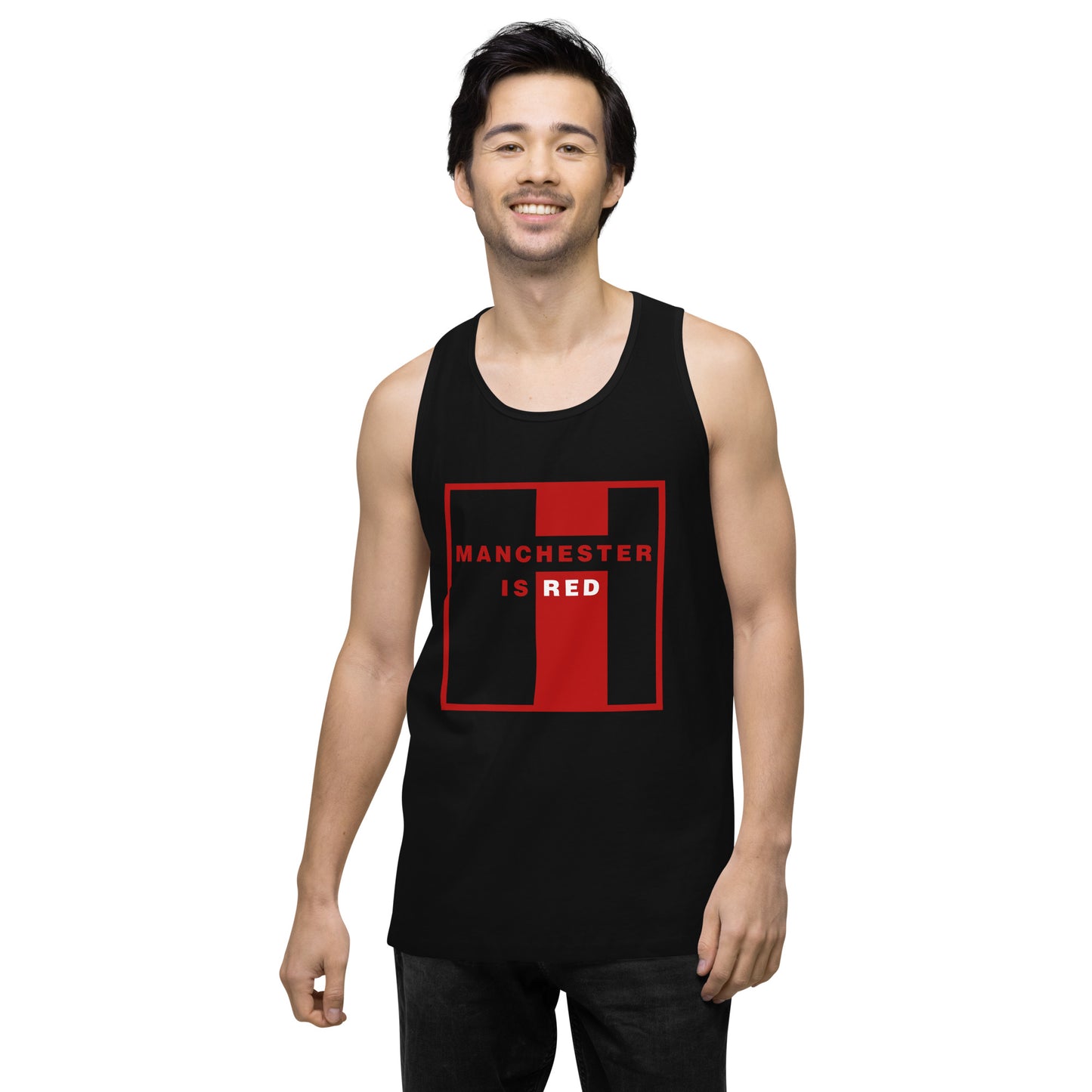 Manchester Is Red Tank Top Funny Manchester United Football Supporter Mens Premium Tank Top