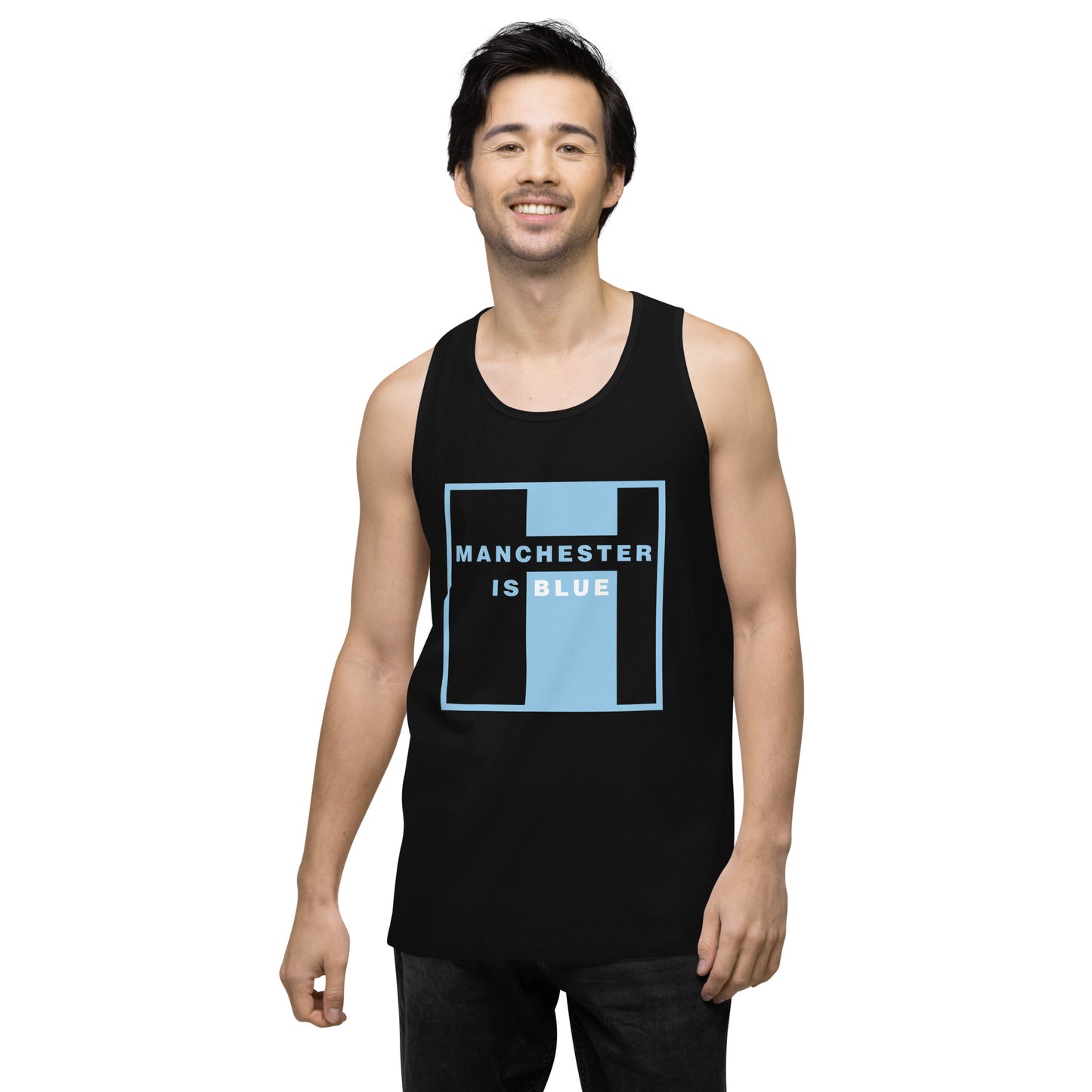 Manchester Is Blue Tank Top Funny Manchester City Football Supporter Mens Premium Tank Top