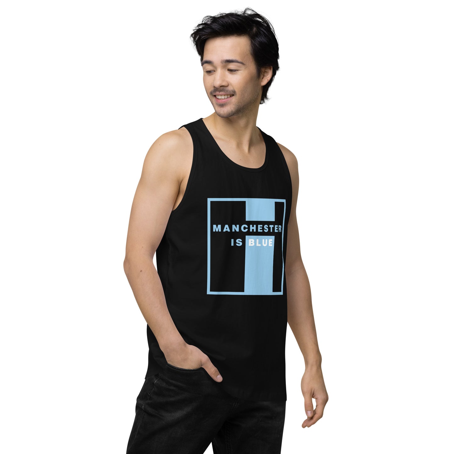 Manchester Is Blue Tank Top Funny Manchester City Football Supporter Mens Premium Tank Top