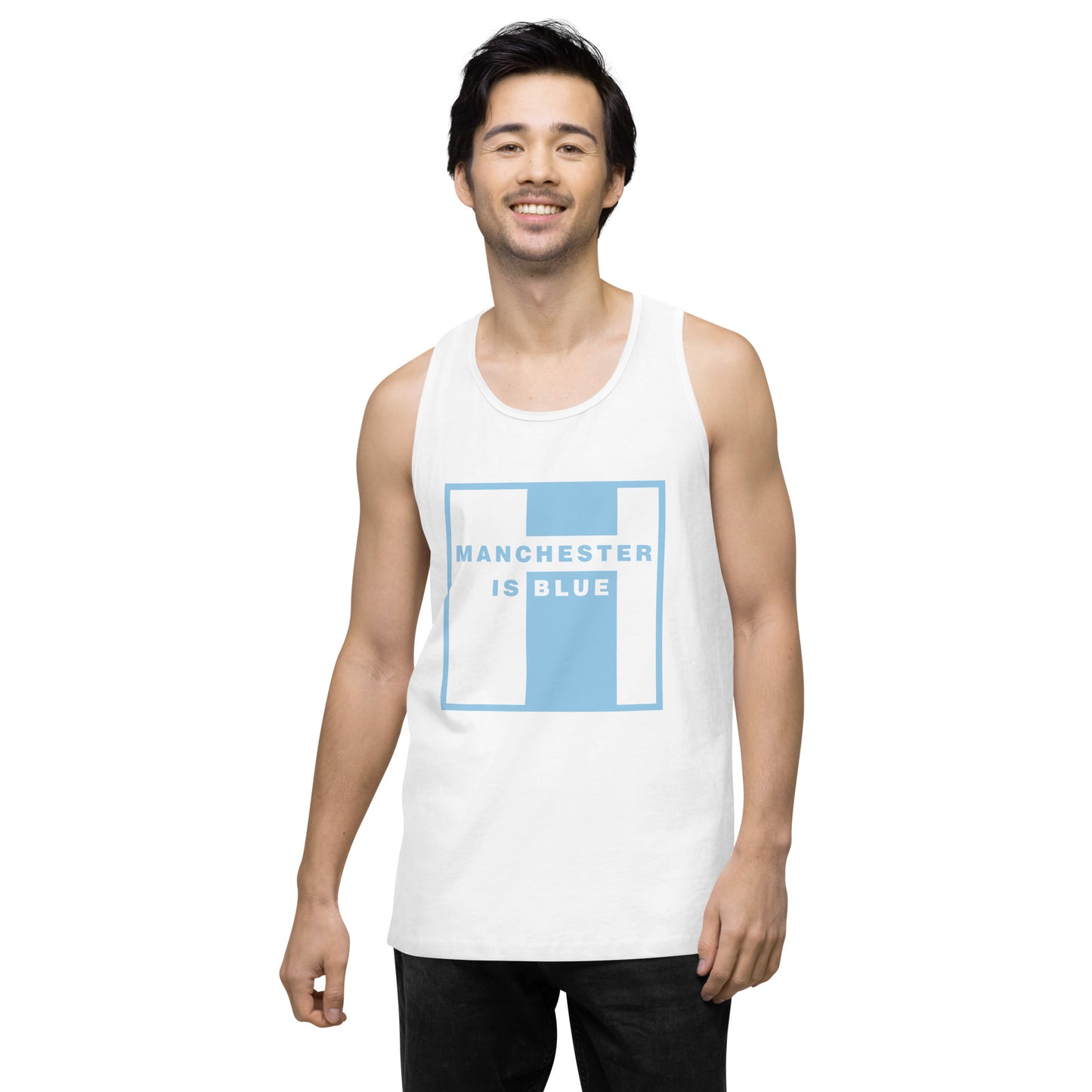 Manchester Is Blue Tank Top Funny Manchester City Football Supporter Mens Premium Tank Top