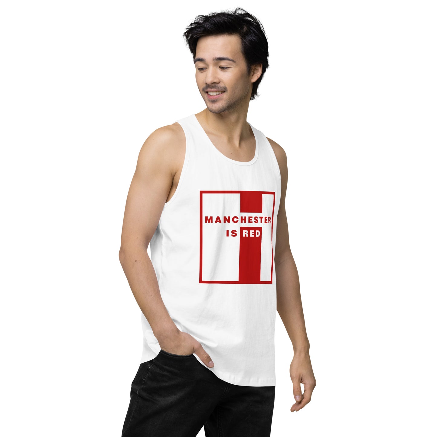 Manchester Is Red Tank Top Funny Manchester United Football Supporter Mens Premium Tank Top