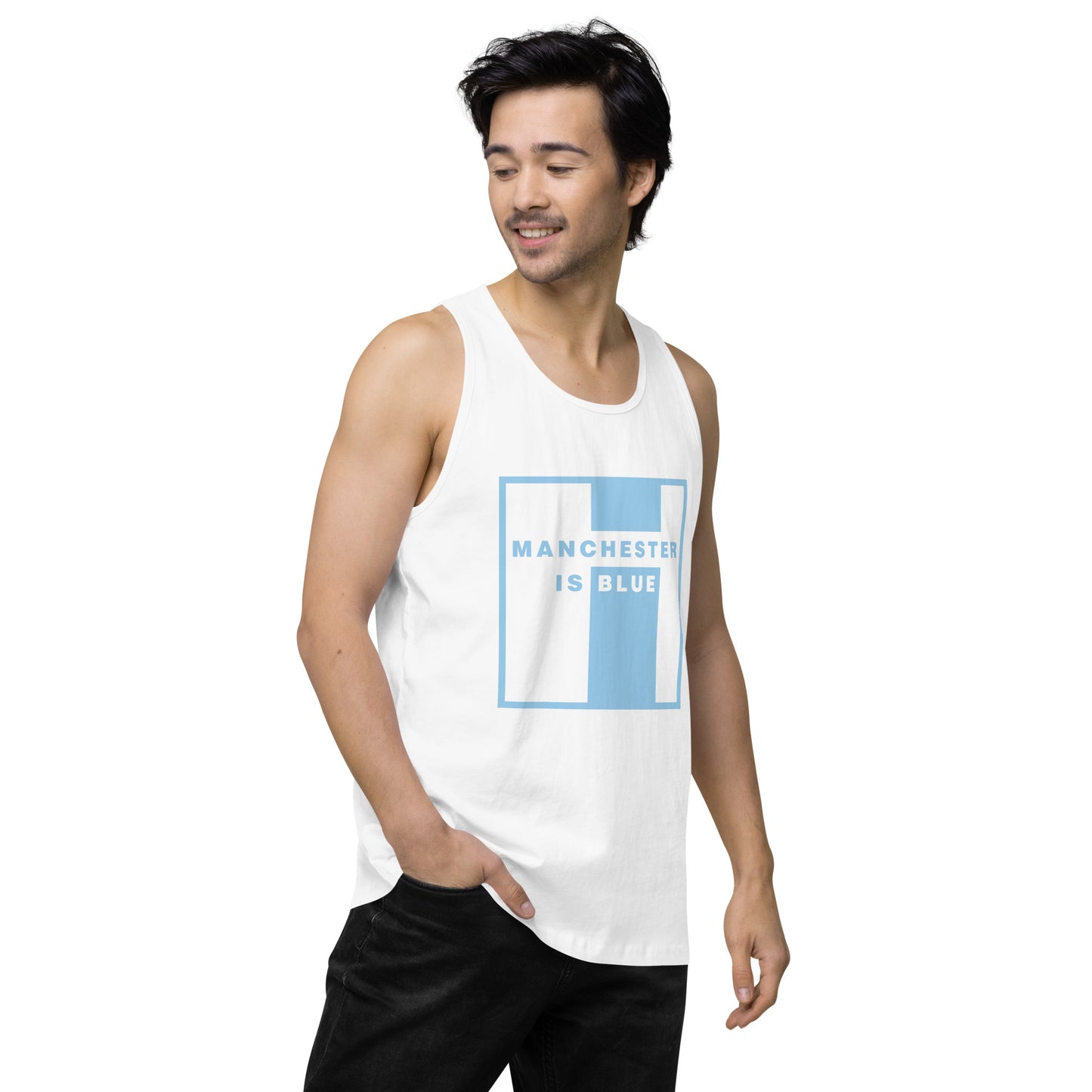 Manchester Is Blue Tank Top Funny Manchester City Football Supporter Mens Premium Tank Top