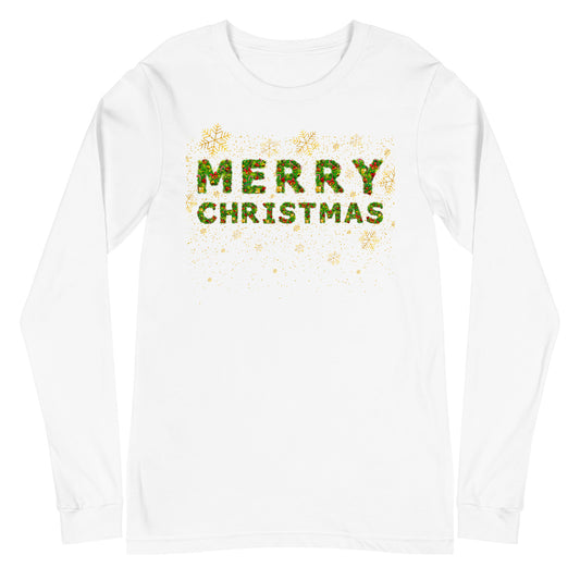 Christmas Gift Long Sleeve TShirt Xmas Tree Merry Christmas Font Unisex Long Sleeve T Shirt