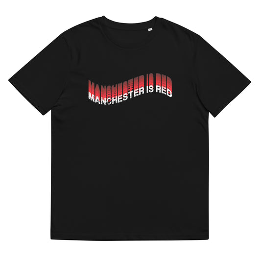 Manchester Is Red Wave TShirt United Football Shirt Funny Utd Slogan Unisex Organic Cotton T-Shirt